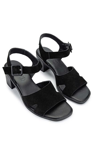 Tamer Tanca Black Suede Genuine Leather Women's Heeled Sandals