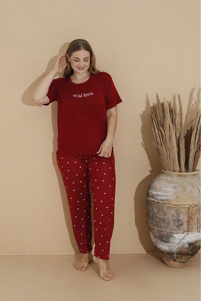 Eyfuze Plus Size Milan Fabric Pajamas Set - Short Sleeve and Printed