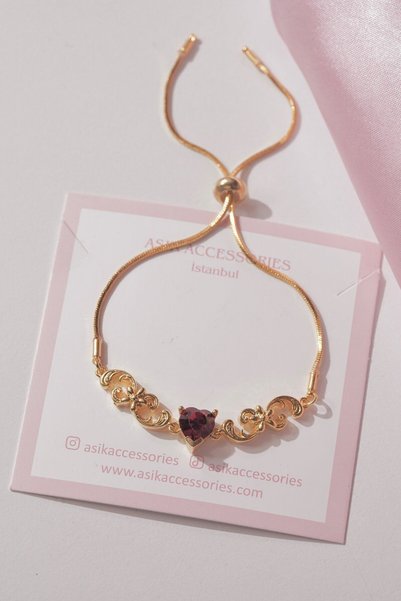 AŞIK ACCESSORIES Bordo Kalpli Prenses Çelik Zarif Bileklik