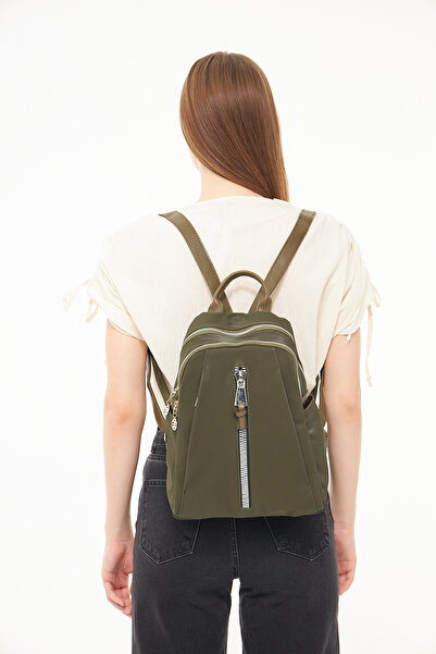 Morpelikan Women's Zipper Detailed Multi-Compartment Khaki Color Backpack