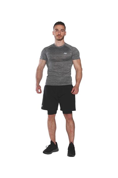 MUSCLECLOTH 2 In 1 Erkek Taytlı Stretch Şort Siyah