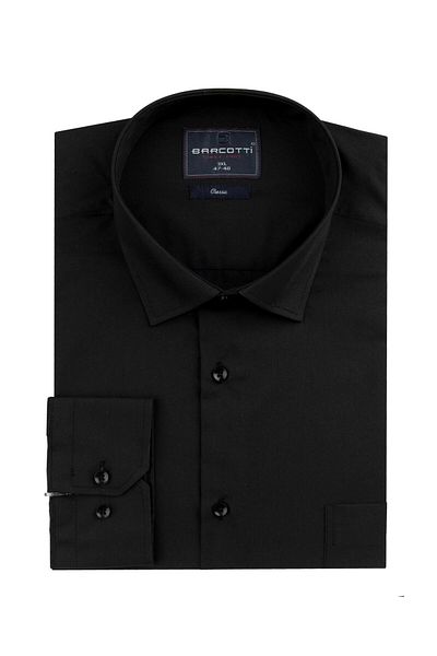 marufshop Plus Size 118-191 Κιλά Μαύρο Κλασικό Πουκάμισο - Με Τσέπες