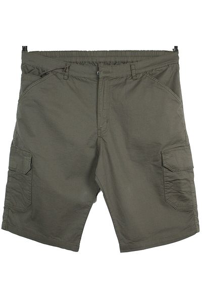 marufshop Plus Size Men's Gabardine Shorts - 115-185 Kilo Cargo Pocket, Khaki Dekons