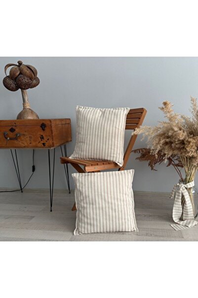 shules collection Husă de pernă cu dungi de in bej