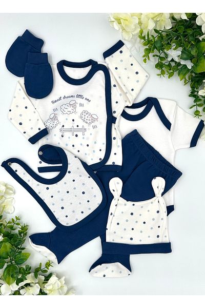 Renkli Puset Organic Cotton 6 Piece Newborn Hospital Discharge Lamb Navy Blue