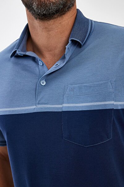 ENQUE Ανδρικό μπλουζάκι Basic Polo με τσέπη μονόχρωμο μακρύ μπλε μπλουζάκι