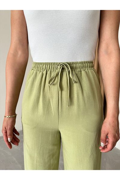 Laluvia Spodnie khaki z elastycznym pasem i bawełną i lnem 3490