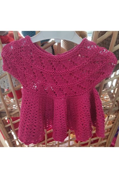 Müjde Tuhafiye El Örgüsü Kız Bebek  Elbisesi Kırmızı