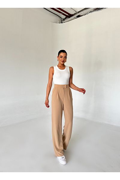 Laluvia Kamelfarbene Palazzo-Hose – glänzend, Lycra und Klettverschluss
