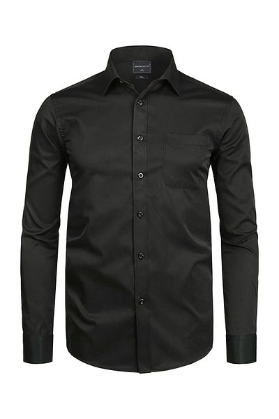 marufshop Plus Size 118-191 Κιλά Μαύρο Κλασικό Πουκάμισο - Με Τσέπες