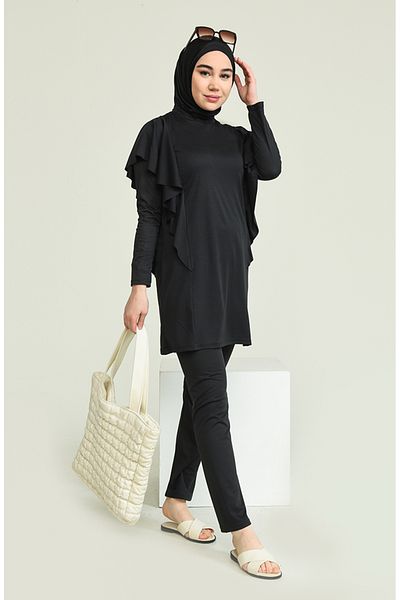 sefamerve Hijab-Badeanzug mit schwarzer Verzierung – 2225A-02