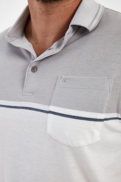 ENQUE Чоловіча базова футболка з коміром-поло, кишенями, прямим кроєм та довгими рукавами, сіра
