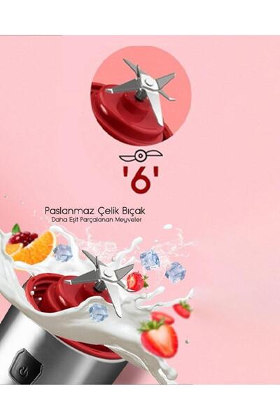 HomeTarz Cook&Eat Blender - Şarj Edilebilir Blender - 450 ML - Gümüş-Kırmızı