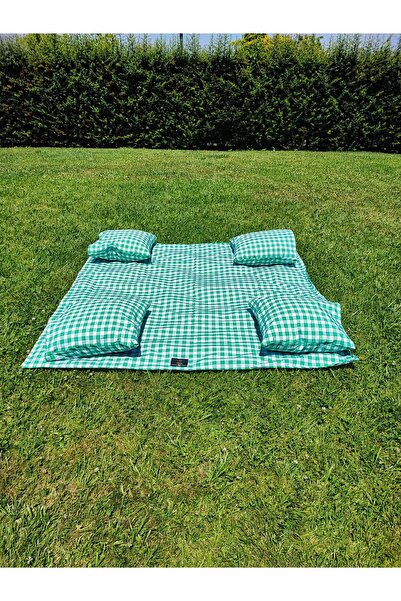 Meryemce Ev Tekstili 170x170cm Petite Checked Picnic Mat - 50cm x 50 cm 4 Cushions