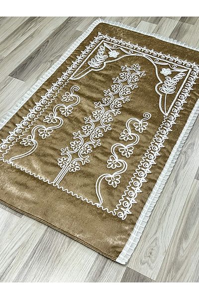 AYHANHOME Комплект сватбена рокля Cappuccino (BEŽ) от кадифе, молитвен килим