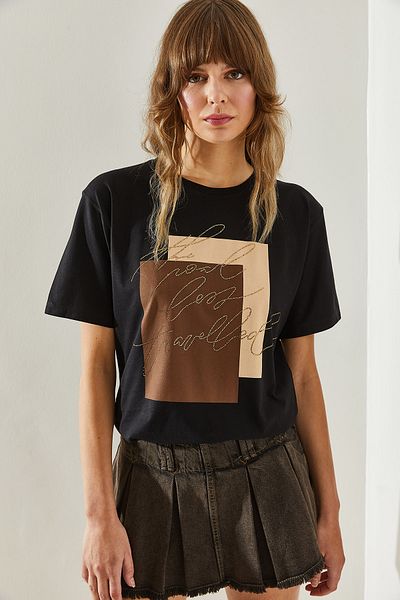 Bianco Lucci Detailní dámské triko s flitry Crew Neck – Krátký rukáv60251363