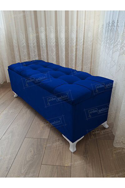 aldagelsin Lüks Çizgi Kapitoneli Sandıklı Puf Bench 120 cm Beyaz Ayak