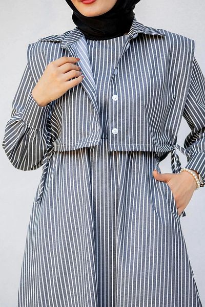 Swana Striped Cotton Women's Dress - Pocket Detailed