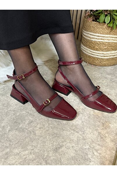 Allyup Καθημερινά γυναικεία μπορντό λουστρίνι με τετράγωνο δάχτυλο με ρυθμιζό...