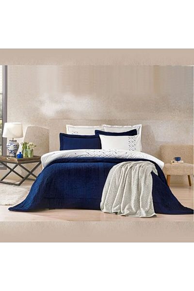 Taç Dark Blue Crown Sirius Embroidered Dowry Set - Yorgans and 2 Pillow Gifts