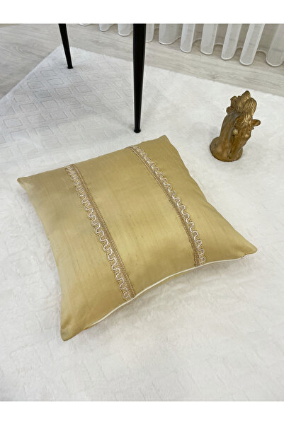 Brillant Ithal Ipek (SİLK) Kırlent Yastık Kılıfı Kordonlu (45X45) ( Altın Rengi)