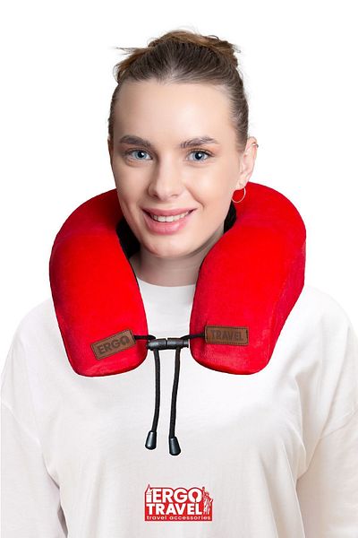 Viscofoam Lux Orthopedic Travel Pillow - Visco Neck Support |   Red Ergo Travel