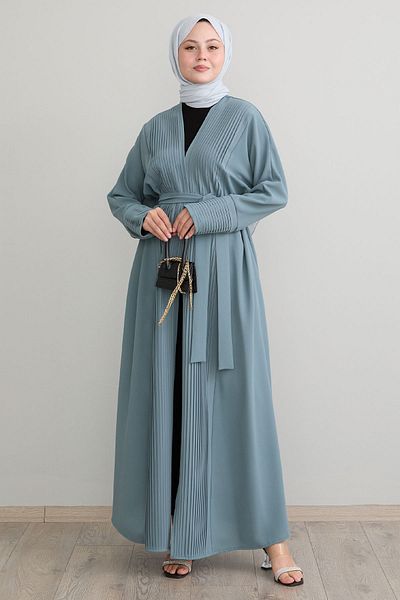 InStyle Μακρύ Abaya σε χρώμα μέντας - Λεπτομέρεια με πλισέ στο ύψος