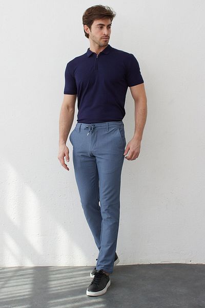 RAVANELLI Ανδρικό παντελόνι Jogger Indigo Slim Fit - Ελαστικό, Lycra και κορδόνι