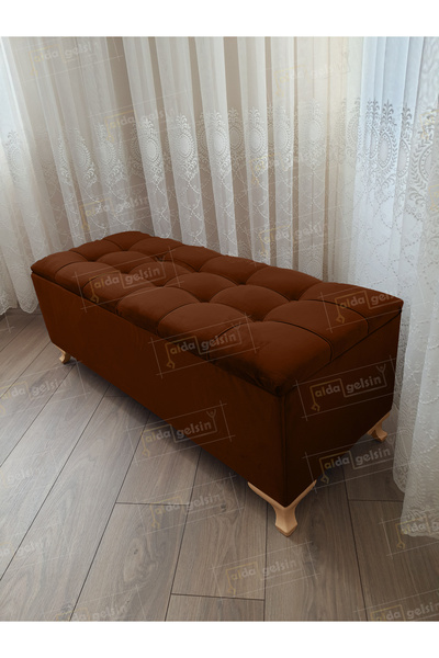 aldagelsin Lüks Çizgi Kapitoneli Sandıklı Puf Bench 120 cm Gold Ayak