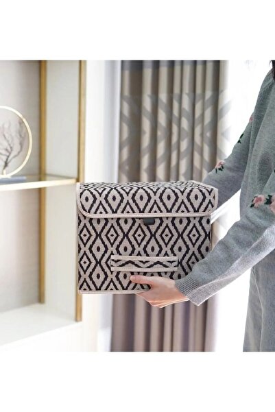 E-LİFE HOME 2  Adet Bohe Çok Amaçlı şık ve pratik Kapaklı Kutu Mini Raf Düzenleyici 30x30x23