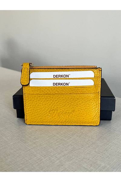 DERKON Yellow City Model - Women's Men's Wallet with Genuine Leather, Zipper and Card Holder Coin Case