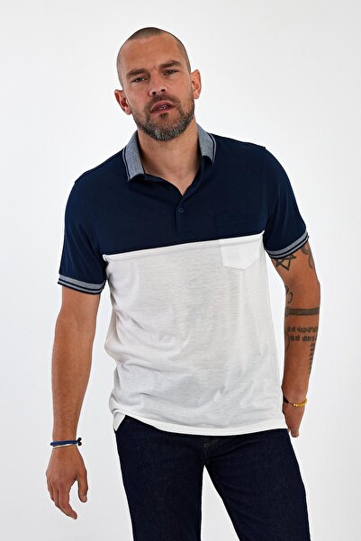 ENQUE تي شيرت رجالي أساسي بياقة بولو وجيب طويل باللون الأزرق الداكن