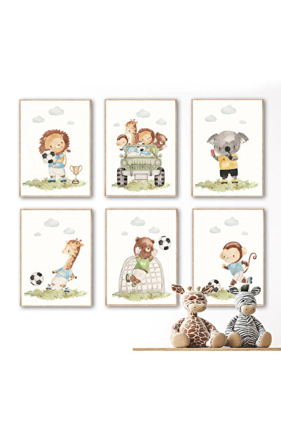 TABLOX Set de pictură MDF cu aspect de cadru din 6 piese cu animale fotbalist...