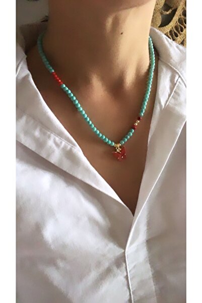 by özllem قلادة من الخرز الأزرق على شكل فراشة حمراء