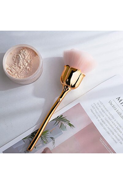 gaman فرشاة مكياج مريحة بنمط زهرة الورد - مقبض ذهبي وردي