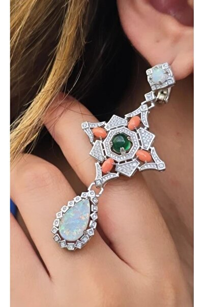 MorMajor Silver ÇİFT İTHAL OPAL MERCAN DAMLA GALAXY GÜMÜŞ KÜPE