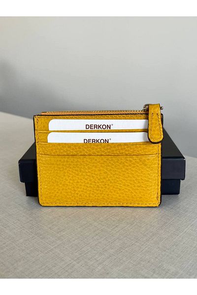 DERKON Yellow City Model - Women's Men's Wallet with Genuine Leather, Zipper and Card Holder Coin Case