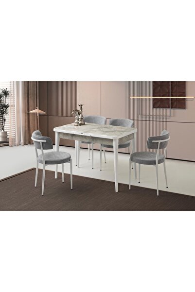 Evistro Ahşap Salon Yemek Masa Sandalye Takımı 4 Sandalyeli Ortadan Açılır Bü...