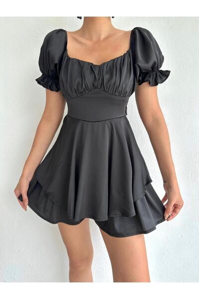 hillone Saten Şortlu Tulum Elbise