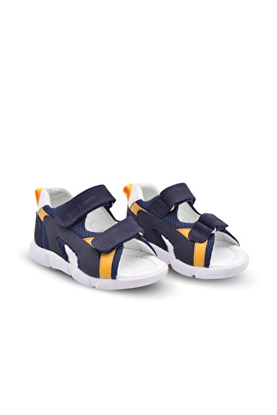 kids A more Samba Double Velcro Air Net Detailed Genuine Leather Baby Boy Sandals Navy Blue