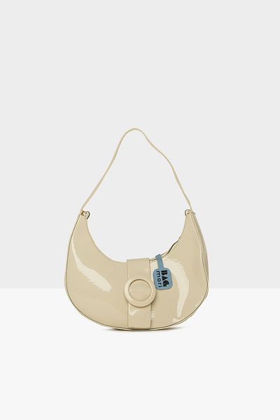 Bagmori Women's Oval Patent Leather Baguette - Cream, Accessorized, M000008479