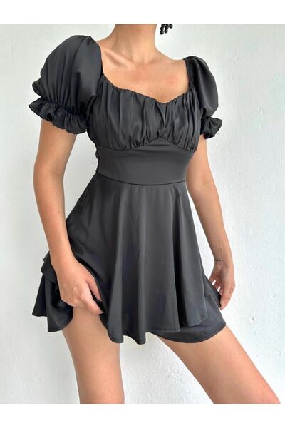 hillone Saten Şortlu Tulum Elbise