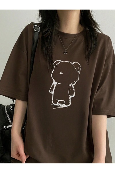 over head oh Smeđi medved Štampano Oversize kroj Ženka T-shirt