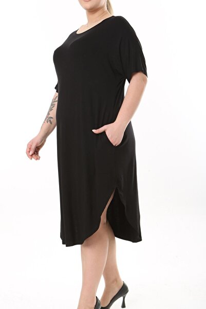 LİVE SPORT Casual Pocket Viscose Dress - Women's Plus Size, Black