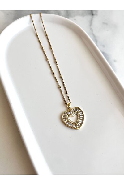 stainles steel قلادة قلب الزركون الفولاذية غير المشوهة