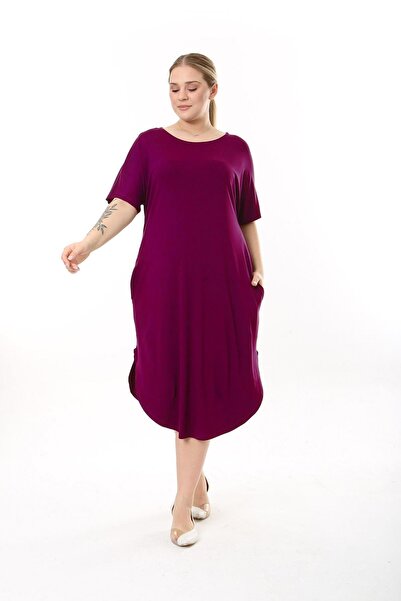 LİVE SPORT Rochie din Viscoza Marime Plus - Buzunar Casual, Rosie Claret