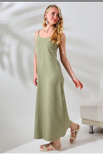 Butik Beyza Καλοκαιρινό λινό φόρεμα - με τιράντες και φερμουάρ