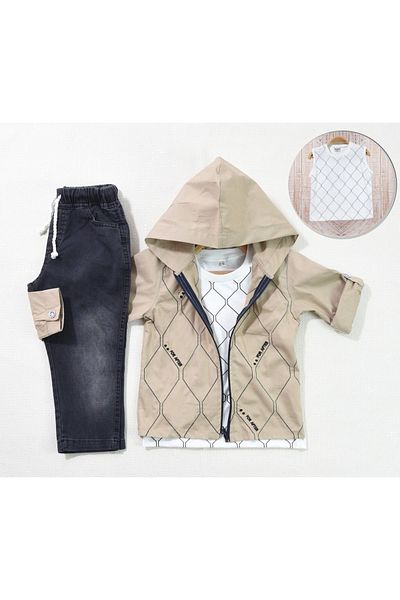 falcomini 3/4/5 Years Old Baby Kids - Shirt, Hooded Long Sleeve Jeans Set 3 Pieces Set