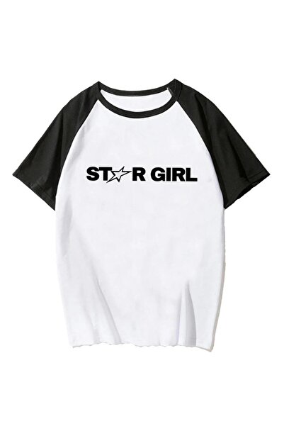 Toum Tricou supradimensionat cu mâneci raglan alb Y2k Star Girl