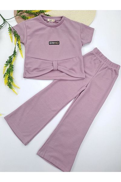 Butik Corduroy Crop Top and Emblem Summer Trousers for Girls - Purple Pink Color Options